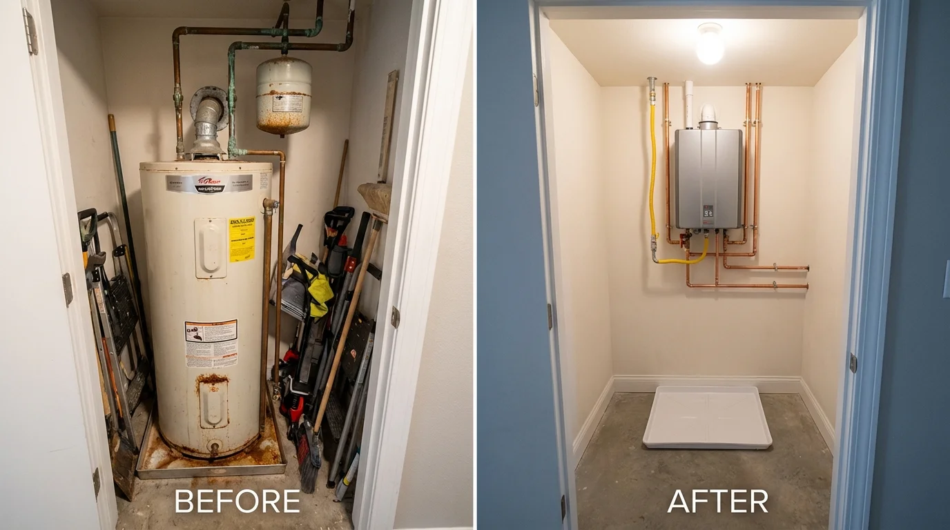 Tank water heater versus wall-mounted tankless unit comparison for Junction City, OR homeowners