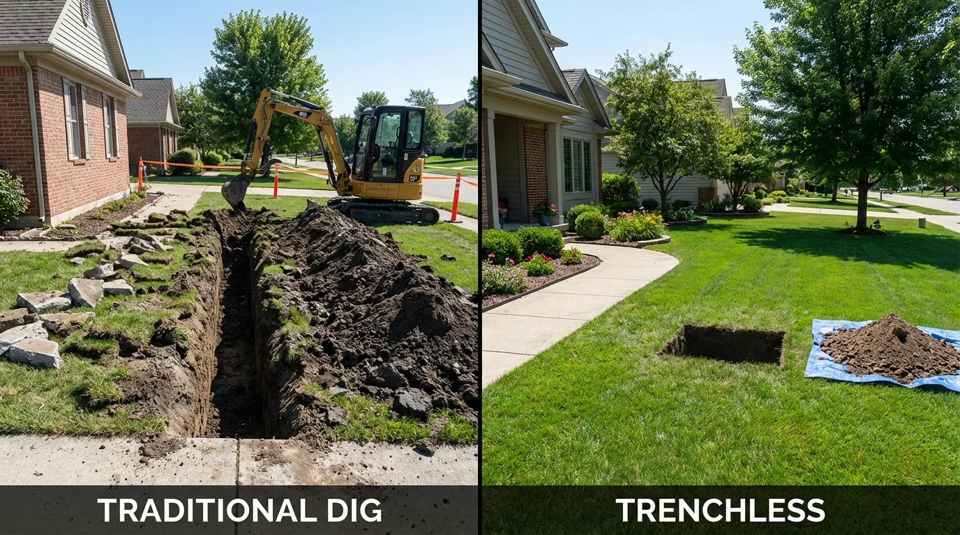 Trenchless sewer repair with minimal yard damage versus traditional excavation in Junction City, OR